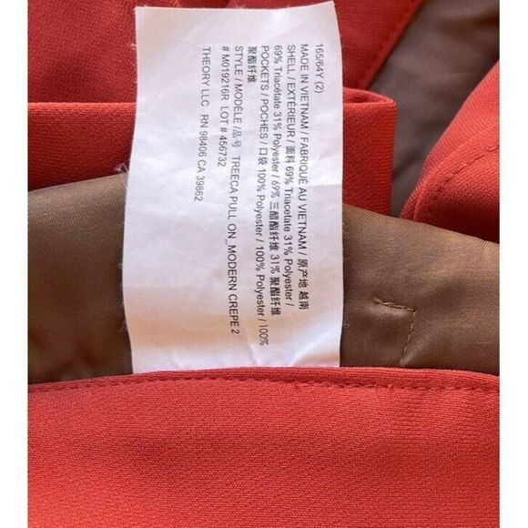 Theory sz 2 Treeca Pull On Modern Crepe 2 Coral  Straight Trouser Pants - Picture 10 of 10